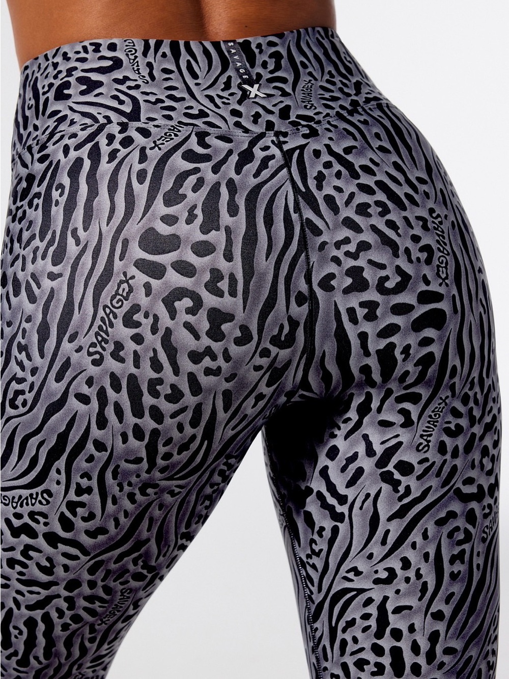 Savage X Fenty Locked & Lifted High-Waist Leggings 4X Black & Gray Leopard Print